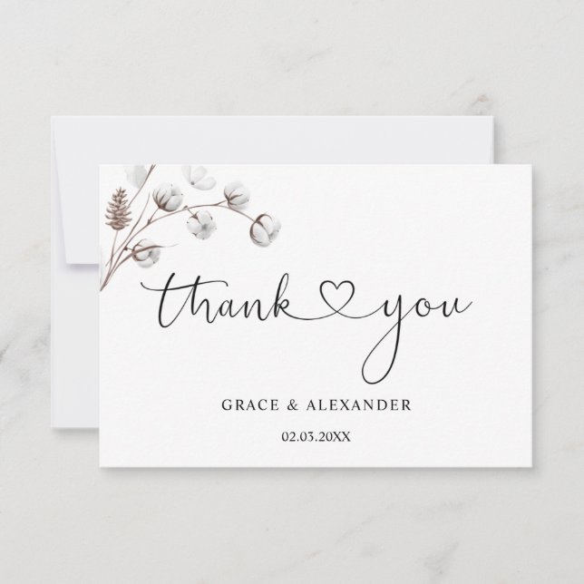 Calligraphy Heart Script  Wedding Thank You Card (Front)