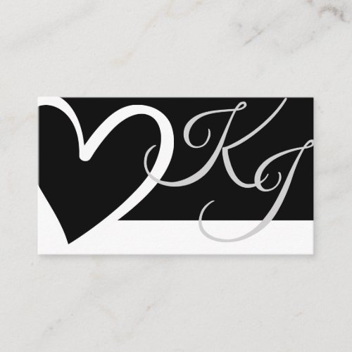 Calligraphy Heart Shape Black and White Initials Business Card