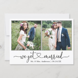 Calligraphy Heart We Got Married 2 Photo Wedding Announcement