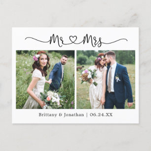 Calligraphy Heart Wedding 2 Photo Thank You Postcard