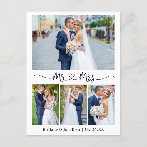 Calligraphy Heart Wedding 4 Photo Thank You Postcard