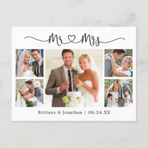 Calligraphy Heart Wedding 5 Photo Thank You Postcard