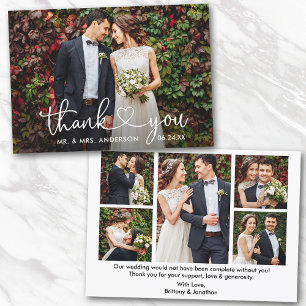 Calligraphy Heart Wedding 6 Photos Bride Groom Thank You Card