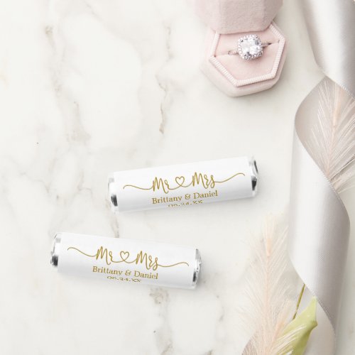 Calligraphy Heart Wedding Gold Mr and Mrs Breath Savers Mints