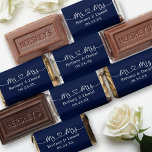 Calligraphy Heart Wedding Mr. and Mrs. Blue Hershey's Miniatures<br><div class="desc">Modern Calligraphy Script Heart Minimalist Simple Mr. & Mrs. Wedding Personalized Chocolate Candy Bars,  Navy Blue Background or Choose Color</div>