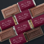 Calligraphy Heart Wedding Mr. and Mrs. Burgundy Hershey's Miniatures<br><div class="desc">Modern Calligraphy Script Heart Minimalist Simple Mr. & Mrs. Wedding Chocolate Bar Miniatures - Burgundy Background or Choose Color</div>