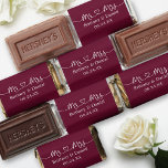 Calligraphy Heart Wedding Mr. and Mrs. Burgundy Hershey's Miniatures<br><div class="desc">Modern Calligraphy Script Heart Minimalist Simple Mr. & Mrs. Wedding Chocolate Bar Miniatures - Burgundy Background or Choose Color</div>