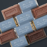 Calligraphy Heart Wedding Mr. and Mrs. Dusty Blue Hershey's Miniatures<br><div class="desc">Modern Calligraphy Script Heart Minimalist Simple Mr. & Mrs. Wedding Chocolate Candy Bars - Dusty Blue Background or Choose Color</div>