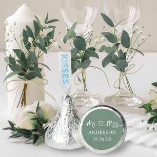 Calligraphy Heart Wedding Mr. and Mrs. Sage Green Hershey®'s Kisses®
