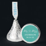 Calligraphy Heart Wedding Mr. and Mrs. Teal Hershey®'s Kisses®<br><div class="desc">Modern Calligraphy Script Heart Minimalist Simple Mr. & Mrs. Wedding Chocolate Candy - Teal</div>