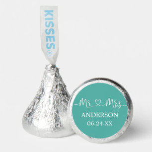 Calligraphy Heart Wedding Mr. and Mrs. Teal Hershey®'s Kisses®