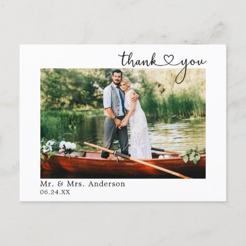 Calligraphy Heart Wedding Photo Thank You  Postcard