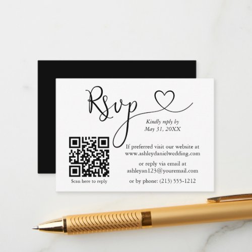 Calligraphy Heart Wedding QR Black RSVP Enclosure Card