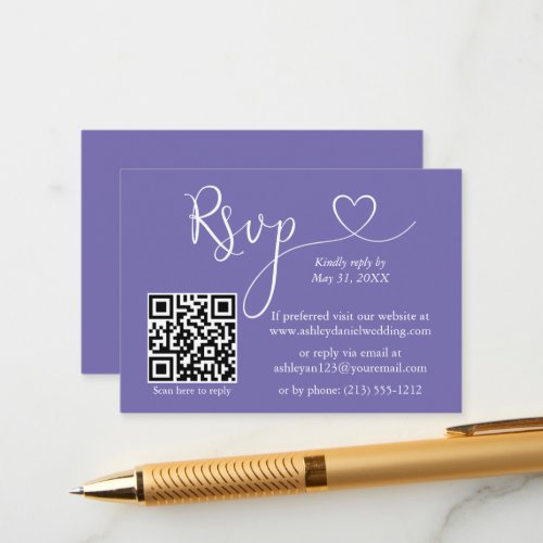 Calligraphy Heart Wedding QR RSVP Periwinkle Enclosure Card