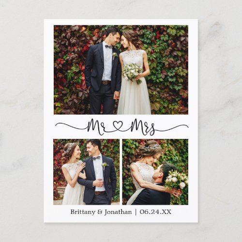 Calligraphy Heart Wedding Thank You 3 Photo Postcard