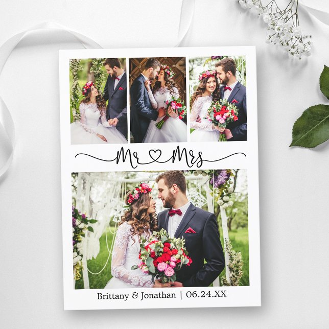 Calligraphy Heart Wedding Thank You 4 Photo  Postcard (Customize to change your personalized text size or text style.)