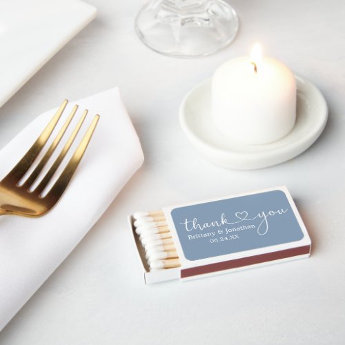 Calligraphy Heart Wedding Thank You Dusty Blue Matchboxes