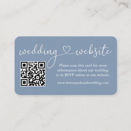 Calligraphy Heart Wedding Web QR Photo Dusty Blue Enclosure Card