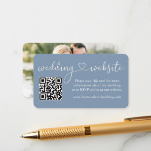 Calligraphy Heart Wedding Web QR Photo Dusty Blue Enclosure Card