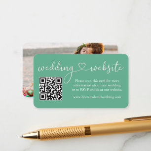 Calligraphy Heart Wedding Web QR Photo Mint Green Enclosure Card