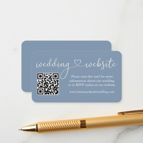Calligraphy Heart Wedding Website QR Dusty Blue Enclosure Card