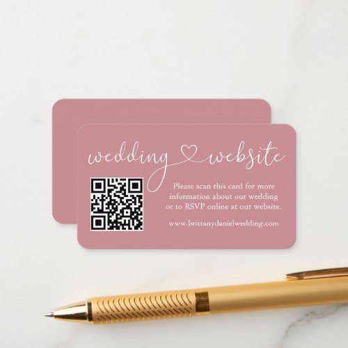 Calligraphy Heart Wedding Website QR Dusty Rose Enclosure Card