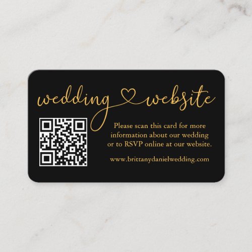 Calligraphy Heart Wedding Website QR Gold Black Enclosure Card