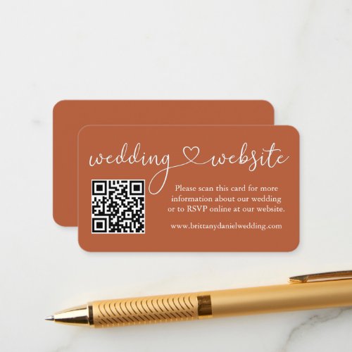 Calligraphy Heart Wedding Website QR Terracotta Enclosure Card