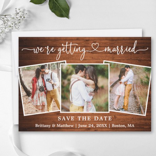 Calligraphy Heart Wood Getting Married 3 Photo Save The Date