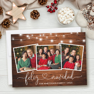 Calligraphy Heart Wood Lights Feliz Navidad Holiday Card