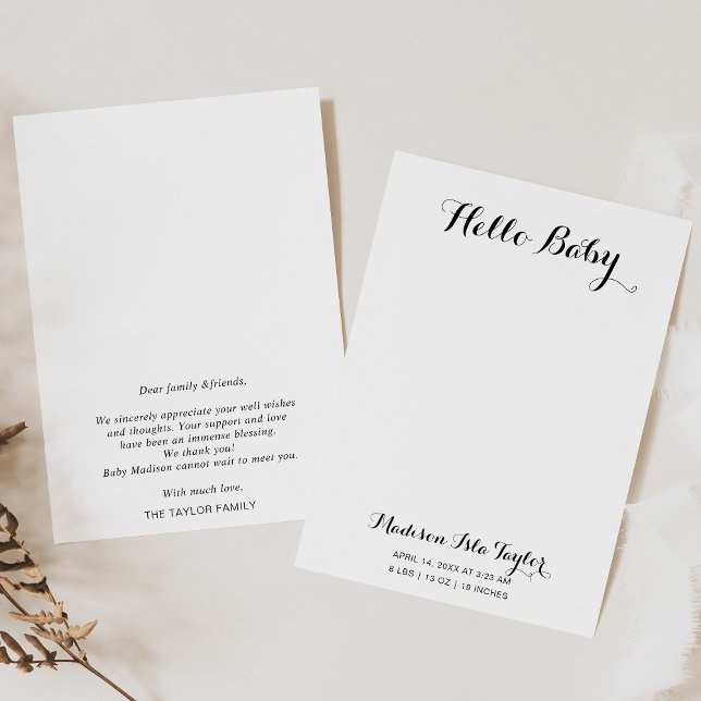 Calligraphy Hello Baby Birth Announcement Card (Creator Uploaded)