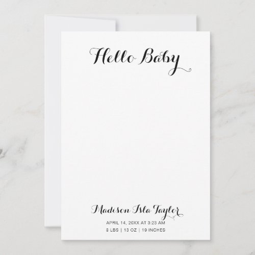 Calligraphy Hello Baby Birth Announcement Card