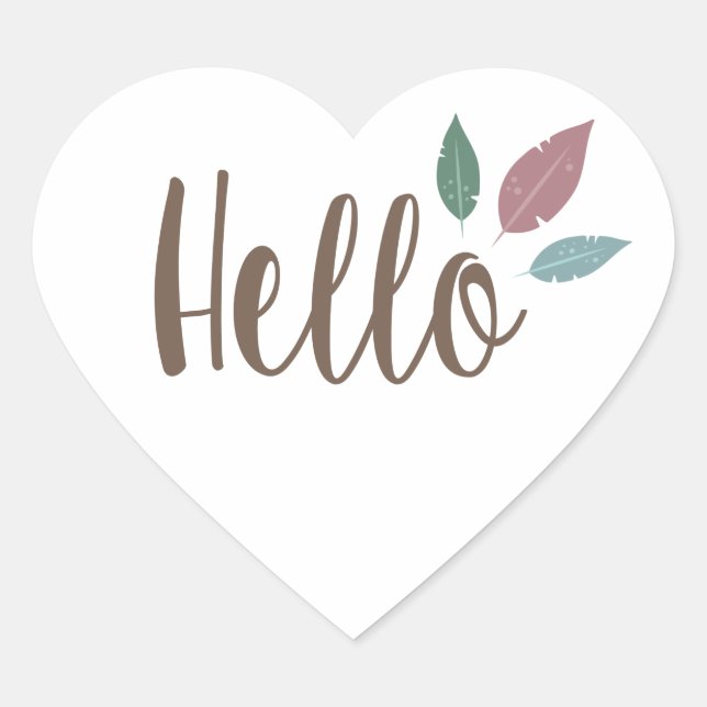 Calligraphy hello boho feathers  heart sticker (Front)