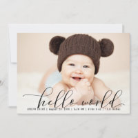 Calligraphy Hello World Photo Collage Birth Announcement