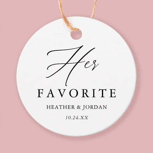 Calligraphy Her Favorite Wedding Treat Box Favor Tags