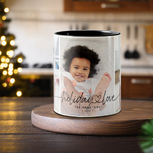 Calligraphy Holiday Love 3 Photos Two-Tone Coffee Mug