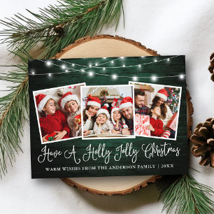 Calligraphy Holly Jolly Christmas Green Wood Postcard