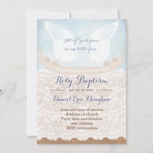 Calligraphy Holy Baptism Vintage Style Cards Boy Invitation