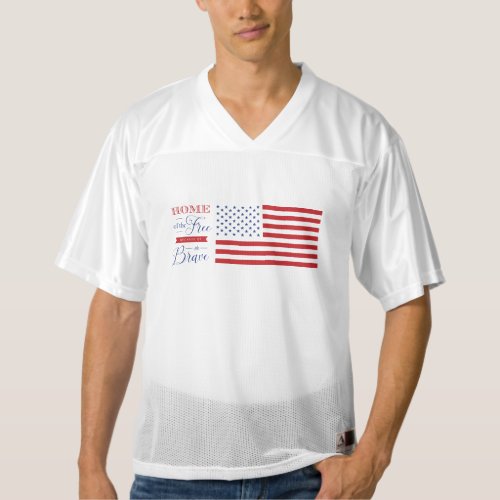 Calligraphy Home of the Free American Flag Mens Football Jersey