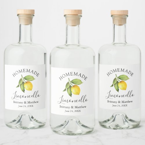 Calligraphy Homemade Limoncello Watercolor Lemon Liquor Bottle Label