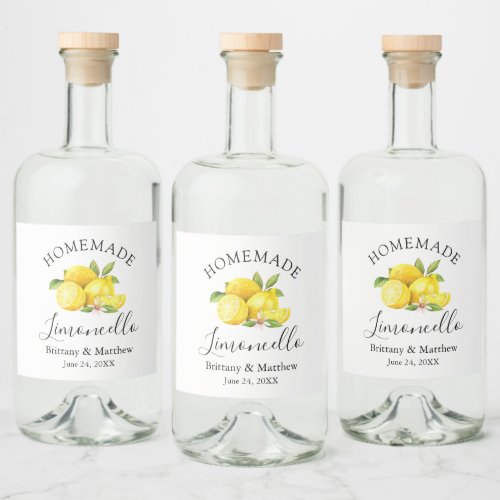 Calligraphy Homemade Limoncello Watercolor Lemons Liquor Bottle Label