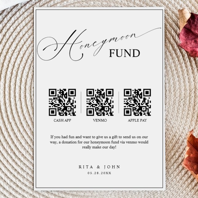 Calligraphy Honeymoon Fund Cash QR Code Wedding Poster (Creator Uploaded)