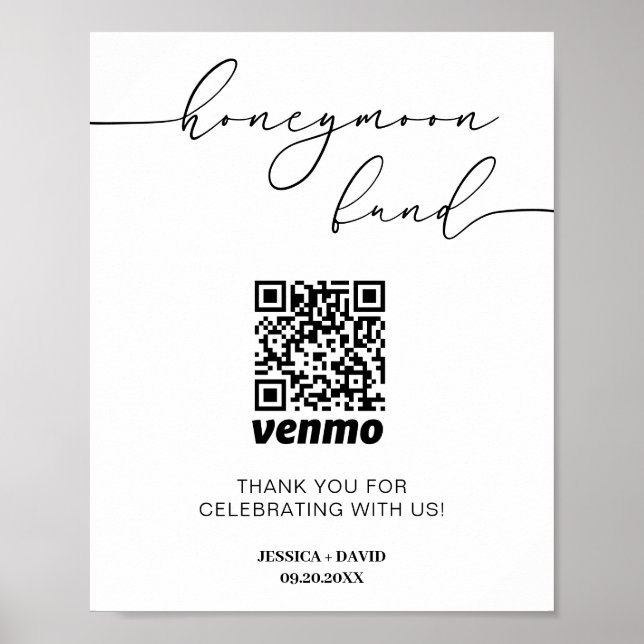 Calligraphy Honeymoon Fund QR Code Sign (Front)