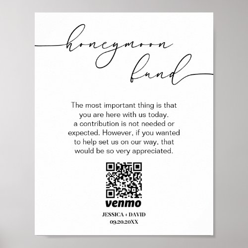 Calligraphy Honeymoon Fund QR Code Sign