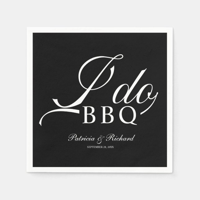 Calligraphy I Do BBQ Engagement Party Black Napkins (Front)
