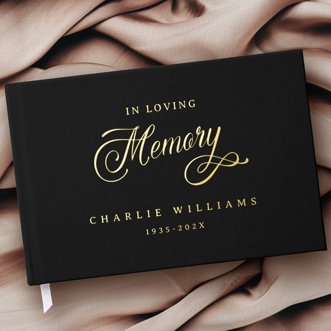 Calligraphy in loving memory funeral black foil guest book  (Calligraphy in loving memory funeral black foil guest book)