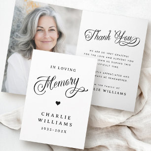 Calligraphy in loving memory funeral photo letterpress thank you card
