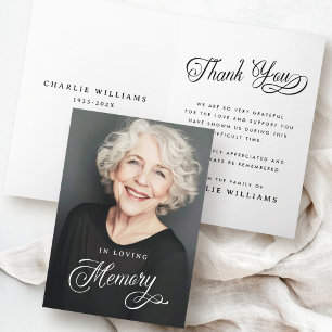 Calligraphy in loving memory funeral photo letterpress thank you card