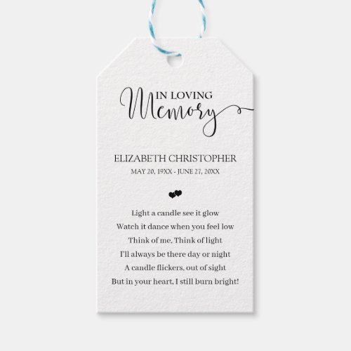 Calligraphy In Loving Memory Memorial Candle Favor Gift Tags