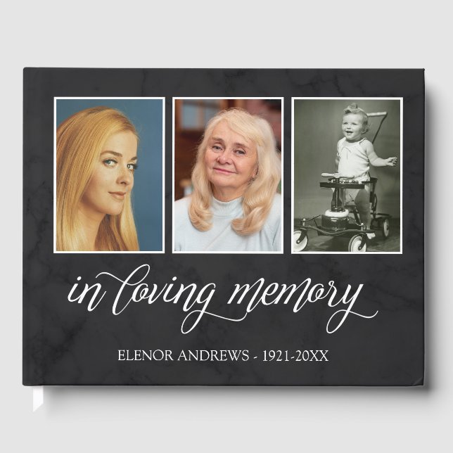 Calligraphy In Loving Memory Photo Collage Guest Book (Front)